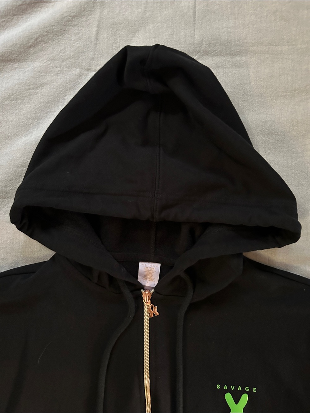 Savage X Fenty Forever Zip-Up Hooded Onesie with Neon Green Graphics - Picture 2 of 9